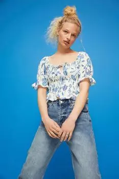 Блуза с баской H&amp;M, белые цветы