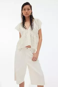 Блуза с баской из крепа H&M, бежевый