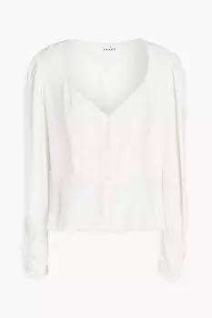 Блуза с баской из шелкового атласа и рюшами FRAME, белый