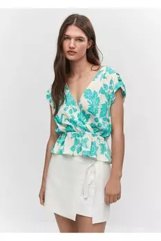 Блуза с цветочным запахом Mango, экрю