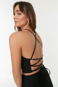 Блуза с детальной отделкой Black Tie Trendyol, черный