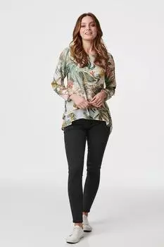 Блуза с длинным рукавом и тропическим принтом Izabel London, зеленый