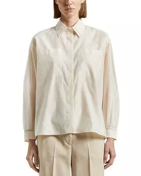 Блуза с длинным рукавом на потайной пуговице Peserico, слоновая кость/кремовый