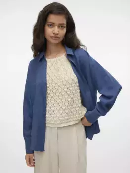 Блуза с длинными рукавами Vero Moda "VMMELANEY QUEENY LS SHIRT WVN NOOS", цвет Dark Denim Detail:Melange
