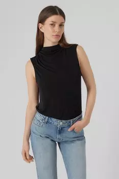 Блуза с драпированным вырезом, без рукавов Vero Moda, черный