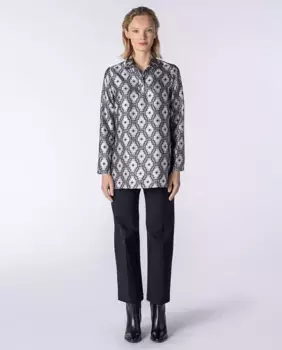 Блуза с геометрическим принтом, длинными рукавами и рубашечным воротником Naulover, синий