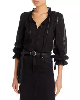 Блуза с хлопковой кружевной вставкой AQUA, черный