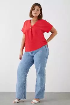 Блуза с изогнутыми пуговицами и закатанными рукавами спереди Dorothy Perkins, красный
