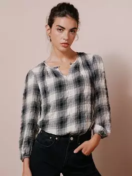 Блуза с клетчатым принтом и замочной скважиной Albaray, черно-белый