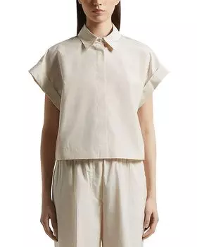 Блуза с коротким рукавом и скрытой планкой Peserico, слоновая кость/кремовый