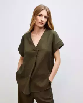 Блуза с короткими рукавами и плиссировкой спереди Woman El Corte Ingls, зеленый