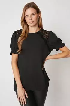 Блуза с кружевными вставками и пышными рукавами Wallis, черный