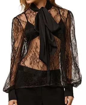 Блуза с кружевом и бантом KIKI DE MONTPARNASSE, черный