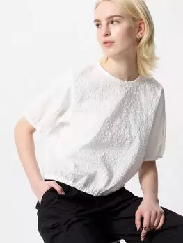 Блуза с объемным рисунком Uniqlo, цвет 01 белый