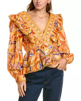 Блуза с оборками FARM Rio Palms Party, желтый