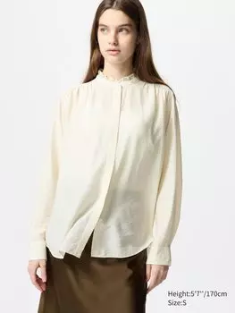 Блуза с оборками Uniqlo, цвет 01 белый