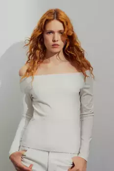 Блуза с открытыми плечами H&M, белый