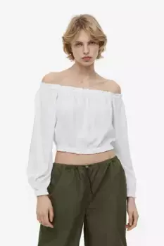 Блуза с открытыми плечами H&M, белый