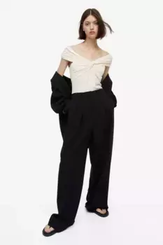 Блуза с открытыми плечами H&M, бежевый