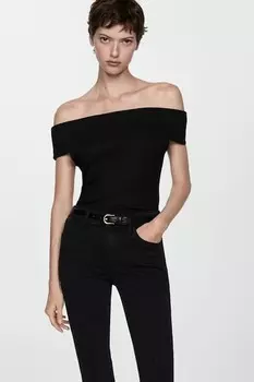 Блуза с открытыми плечами Mango, черный