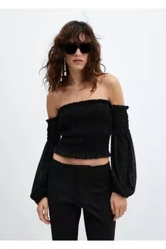 Блуза с открытыми плечами с люрексом Mango, черный