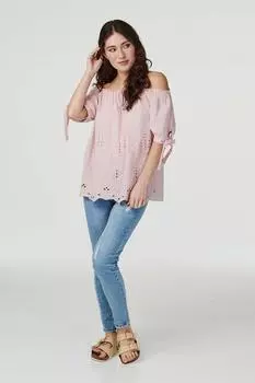 Блуза с открытыми плечами с вышивкой Izabel London, розовый