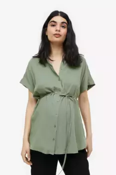 Блуза с поясом H&M, зеленый