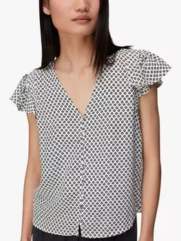 Блуза с принтом Whistles Bella Daisy, Черный/Мульти