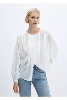 Блуза с присборенной деталью Mango, белый