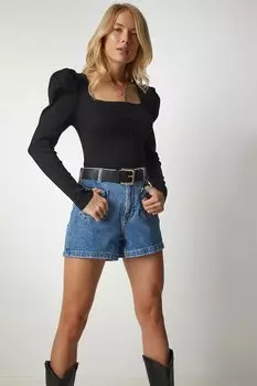 Блуза с пышными рукавами Happiness Istanbul, черный