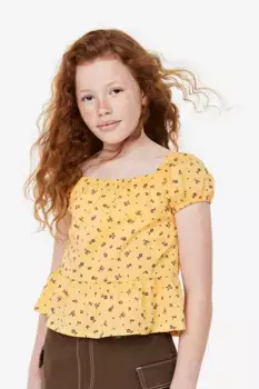 Блуза с пышными рукавами и баской H&M, желтый