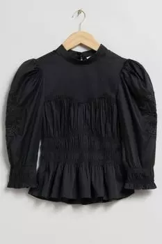 Блуза с пышными рукавами и баской и другие истории H&M, черный