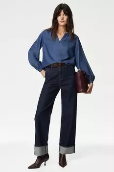 Блуза с пышными рукавами Marks & Spencer, синий