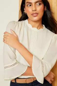 Блуза с расклешенными рукавами и отделкой ракушками Love & Roses, белый