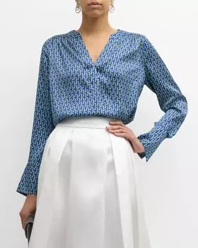 Блуза с разрезами на манжетах и геометрическим принтом Jennifer Dea Kudibal, цвет Yukon Sea