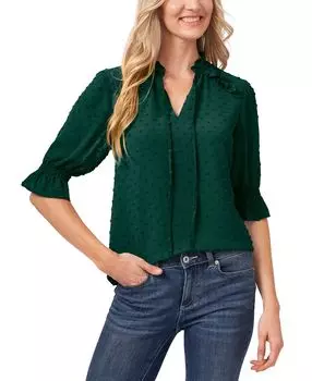 Блуза с разрезом на шее и клипсой в горошек CeCe, мульти