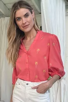 Блуза с рукавами 3/4 рюшами V-образным вырезом и застежкой на пуговицы Love & Roses, розовый