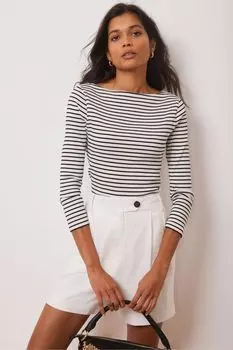 Блуза с широким вырезом и полосатым узором Mint Velvet, белый