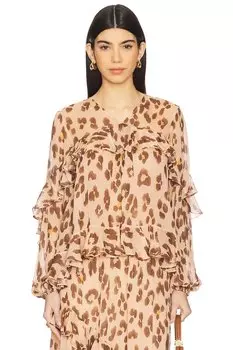 Блуза с V-образным вырезом и легкими рукавами Zimmermann, peach leopard