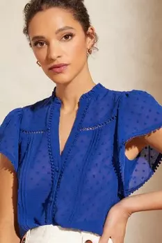 Блуза с V-образным вырезом и расклешенными рукавами Love & Roses, синий