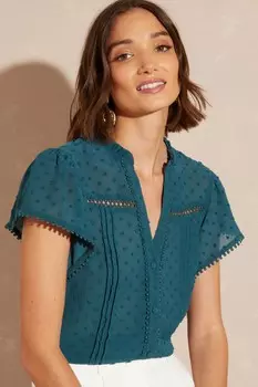 Блуза с V-образным вырезом и расклешенными рукавами Love & Roses, синий