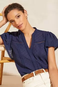 Блуза с V-образным вырезом и расклешенными рукавами Love & Roses, синий