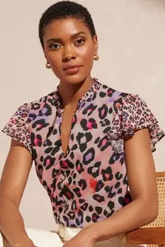 Блуза с V-образным вырезом и рюшами на рукавах Love & Roses, бежевый