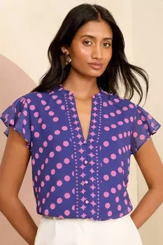 Блуза с V-образным вырезом и рюшами на рукавах Love & Roses, фиолетовый