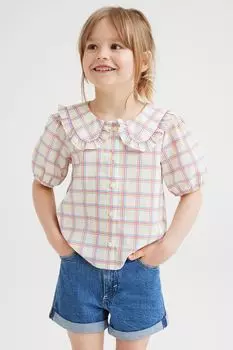 Блуза с воротником H&M Plaid, светло-бежевый