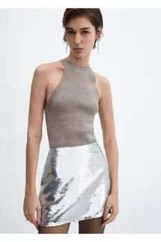 Блуза с воротником-халтер Люрекс Mango, серебряный