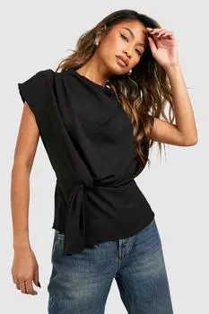 Блуза с воротником-хомутом и кованым узлом спереди boohoo, черный