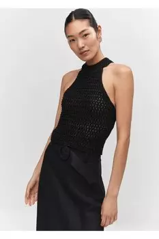 Блуза с воротником-хомутом с люрексом Mango, черный