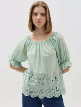 Блуза с вышивкой и ажурными деталями Hybrid, цвет milk & mint