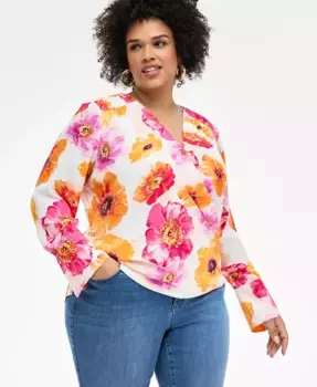 Блуза с запахом и манжетами больших размеров I.N.C. International Concepts, розовый